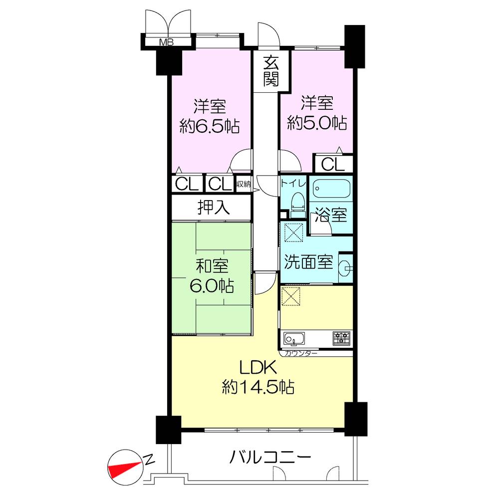 Floor plan. 3LDK, Price 16.8 million yen, Footprint 72 sq m , Balcony area 11.28 sq m