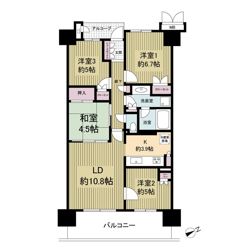 Floor plan. 4LDK, Price 33,800,000 yen, Occupied area 78.01 sq m , Balcony area 12.92 sq m 4LDK! 78.01 sq m southeast! Per diem good!