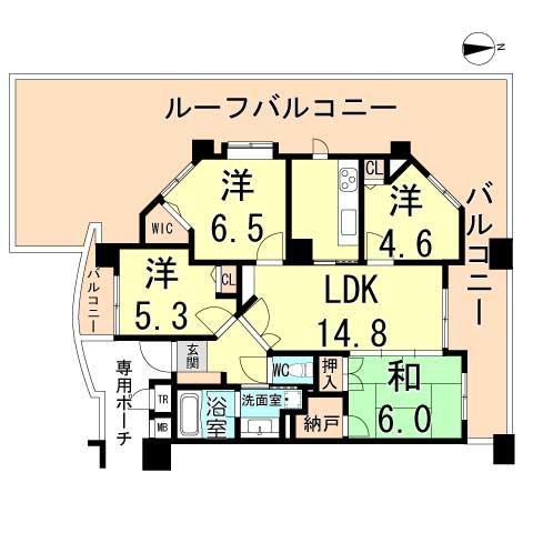 Floor plan. 4LDK, Price 37,200,000 yen, Footprint 80.7 sq m , Balcony area 56.69 sq m