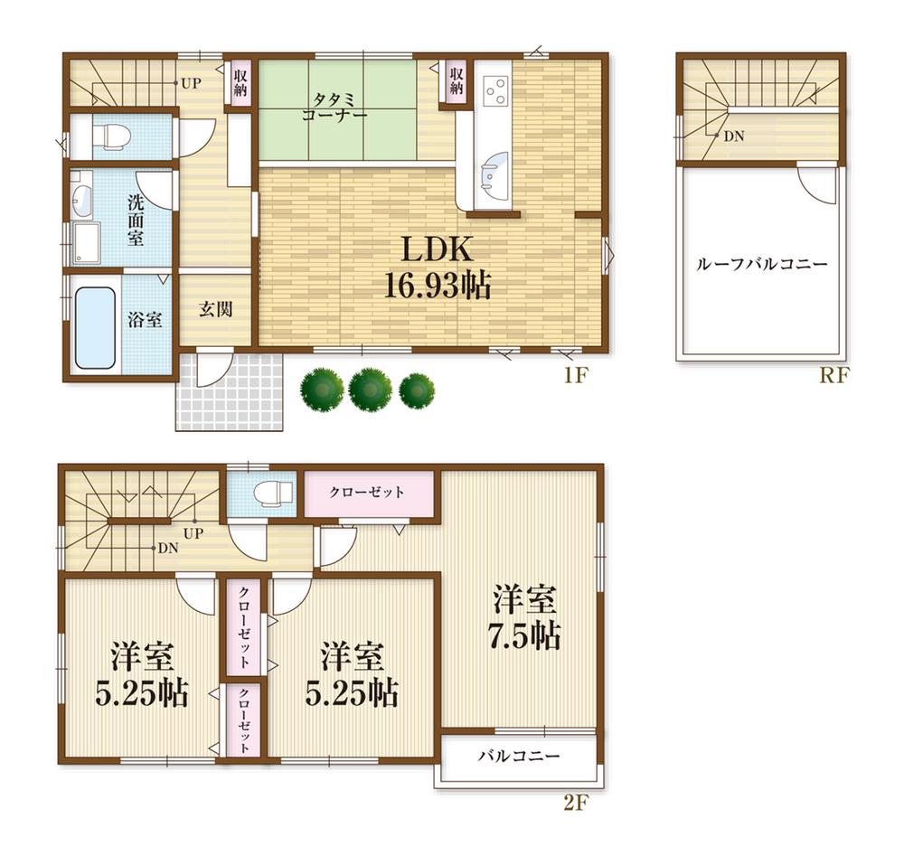 Floor plan. (Building 2), Price 47,800,000 yen, 3LDK, Land area 100.69 sq m , Building area 93.35 sq m