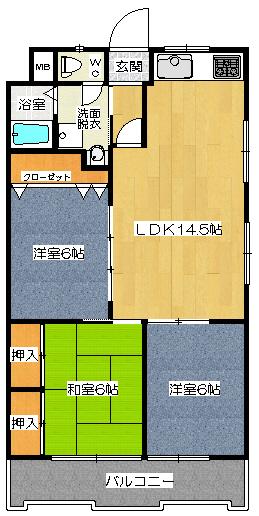 Floor plan. 3LDK, Price 13.8 million yen, Footprint 71.5 sq m , Balcony area 7.2 sq m