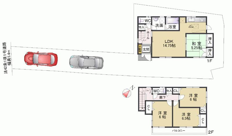 Floor plan. 35,800,000 yen, 4LDK, Land area 158.36 sq m , And spacious also building area 95.58 sq m site area, Parking space is located two minute (parallel parking)