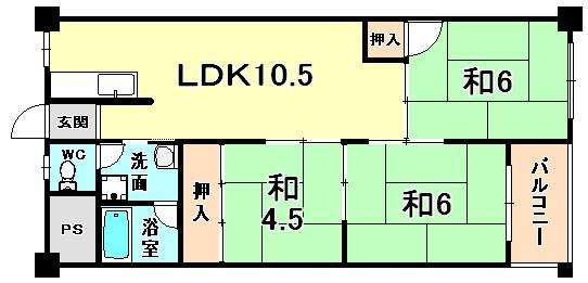 Floor plan. 3LDK, Price 9.9 million yen, Footprint 59.5 sq m , Balcony area 3.5 sq m