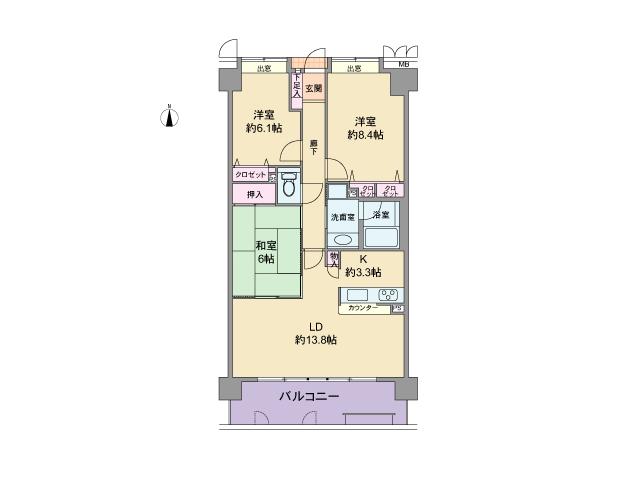 Floor plan. 3LDK, Price 22,800,000 yen, Occupied area 79.06 sq m , Balcony area 12.06 sq m