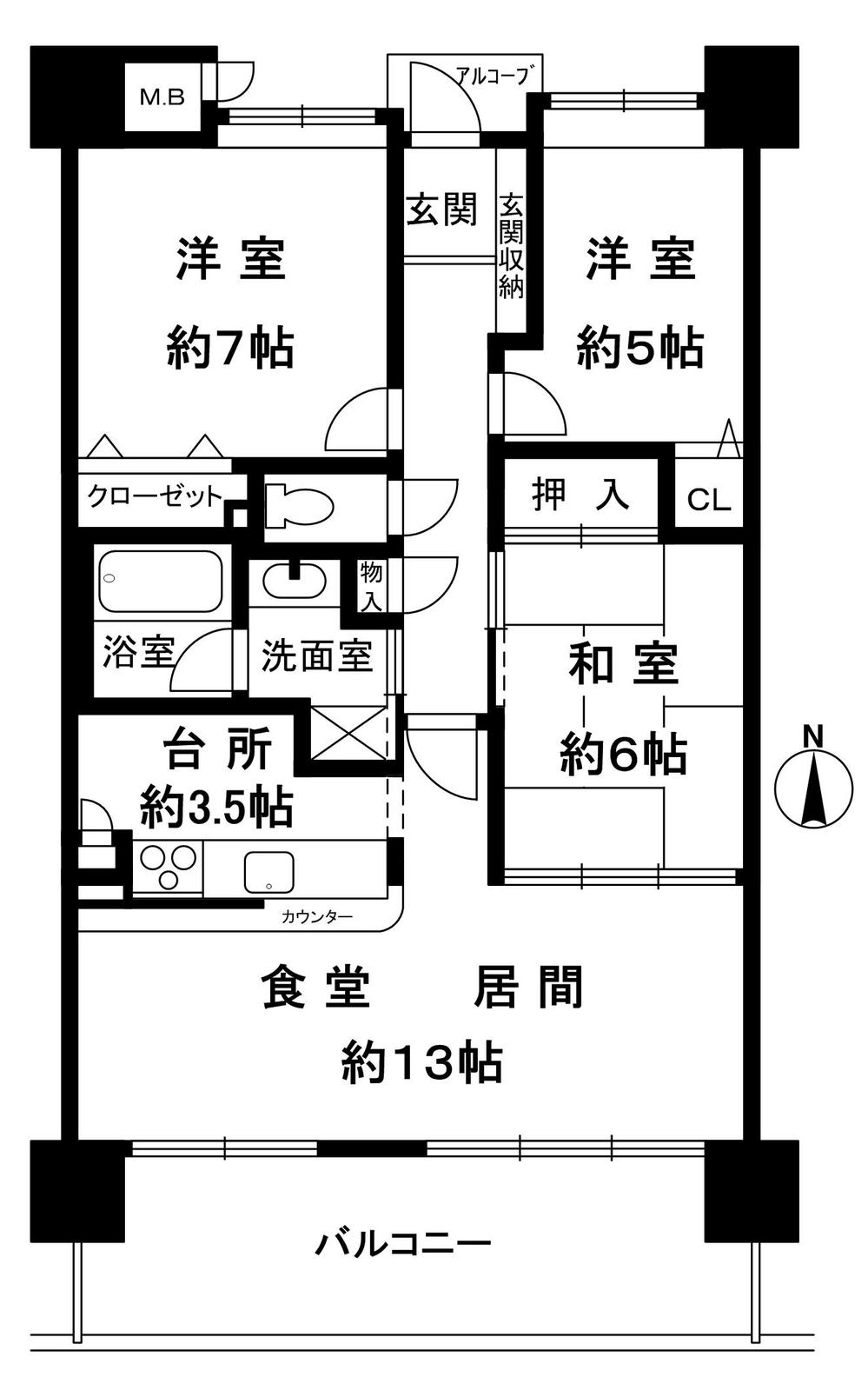 Floor plan. 3LDK, Price 17.8 million yen, Occupied area 74.86 sq m , Balcony area 13.8 sq m