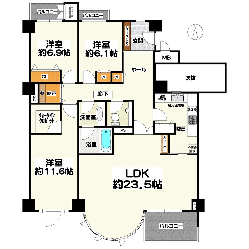 Floor plan. 3LDK, Price 39,900,000 yen, Footprint 131.61 sq m , Balcony area 11.97 sq m self-propelled underground parking Private use with warrants dwelling unit (fee: free of charge)
