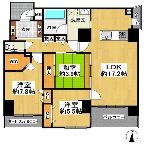 Floor plan. 3LDK, Price 52,800,000 yen, Occupied area 81.38 sq m , Balcony area 6.63 sq m