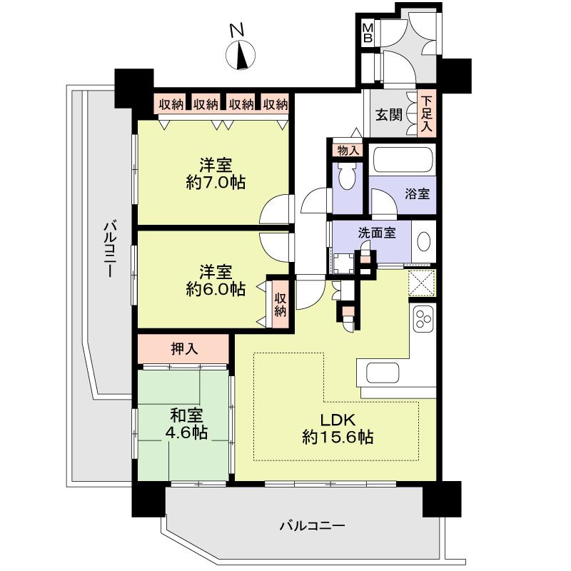 Floor plan. 3LDK, Price 37,900,000 yen, Occupied area 78.23 sq m , Balcony area 22.76 sq m