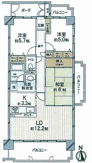 Floor plan. 3LDK, Price 32,800,000 yen, Occupied area 72.54 sq m , Since it is a balcony area 17.25 sq m interior renovation completed, It is ready-to-move-in.