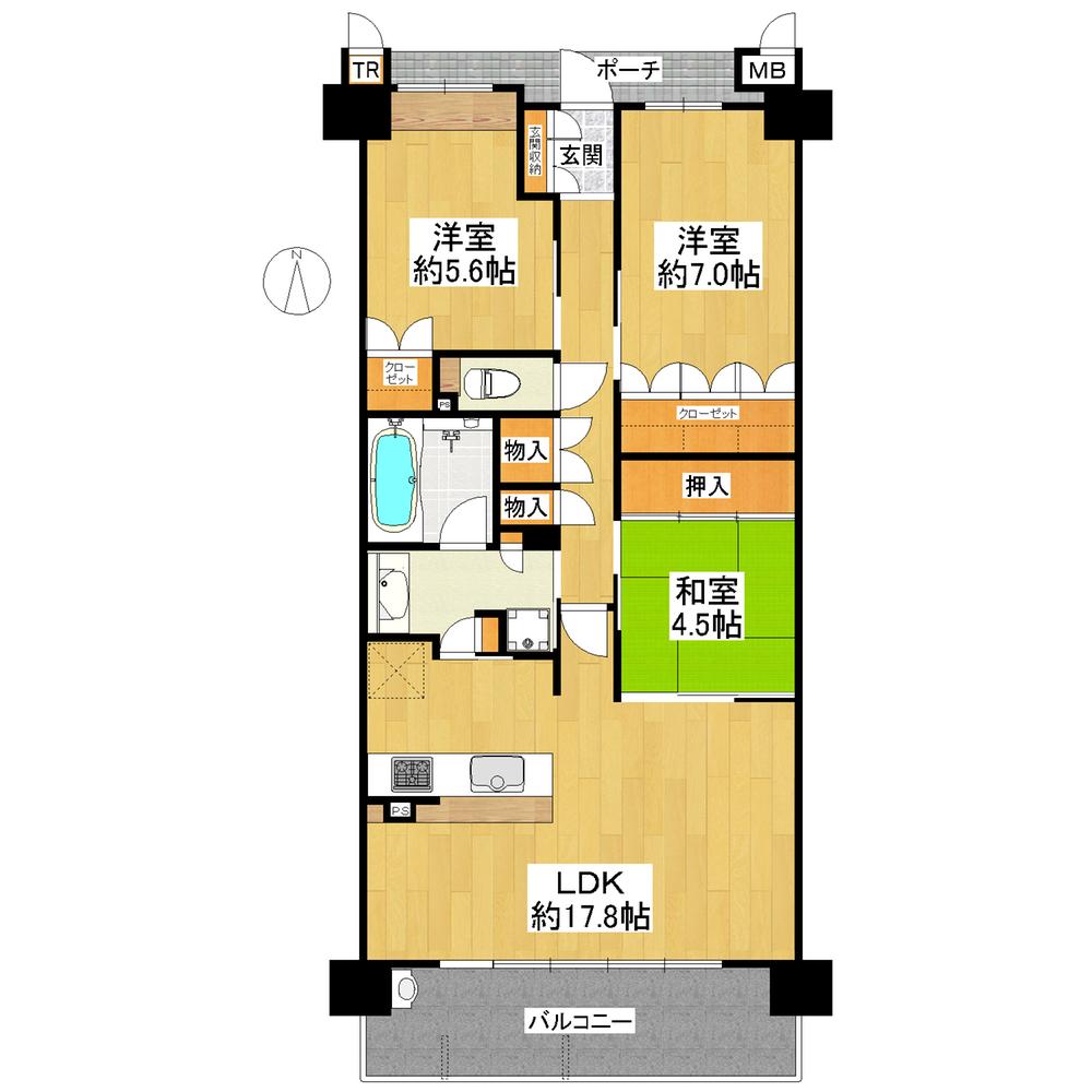 Floor plan. 3LDK, Price 33,500,000 yen, Occupied area 81.11 sq m , Balcony area 12.73 sq m south-facing 9 floor!