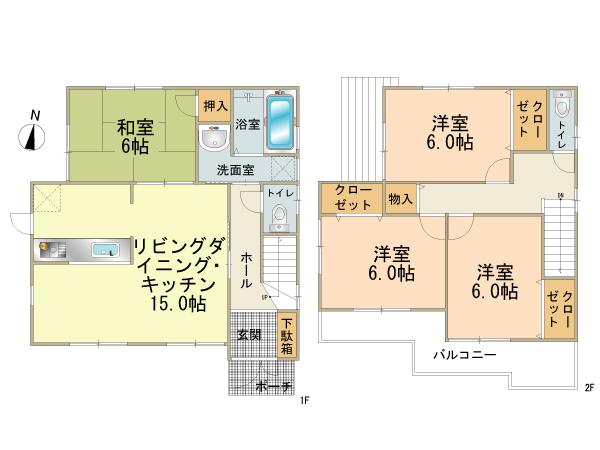 Floor plan. (1 Building), Price 18,800,000 yen, 4LDK, Land area 145.38 sq m , Building area 93.96 sq m