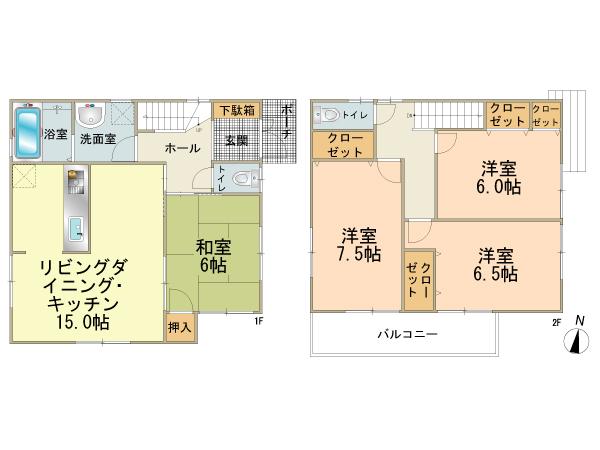 Floor plan. (Building 2), Price 18,800,000 yen, 4LDK, Land area 145.38 sq m , Building area 95.58 sq m