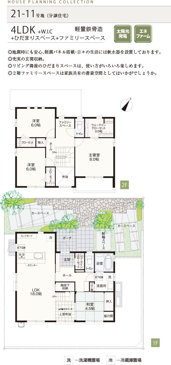 Floor plan.  [21-11 No. land] So we have drawn on the basis of the Plan view] drawings, Plan and the outer structure ・ Planting, such as might actually differ slightly from. (WIC: walk-in closet)