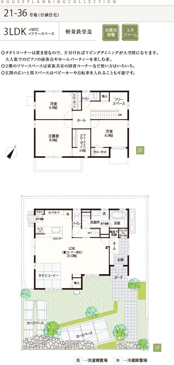 Floor plan.  [21-36 No. land] So we have drawn on the basis of the Plan view] drawings, Plan and the outer structure ・ Planting, such as might actually differ slightly from. (WIC: walk-in closet)