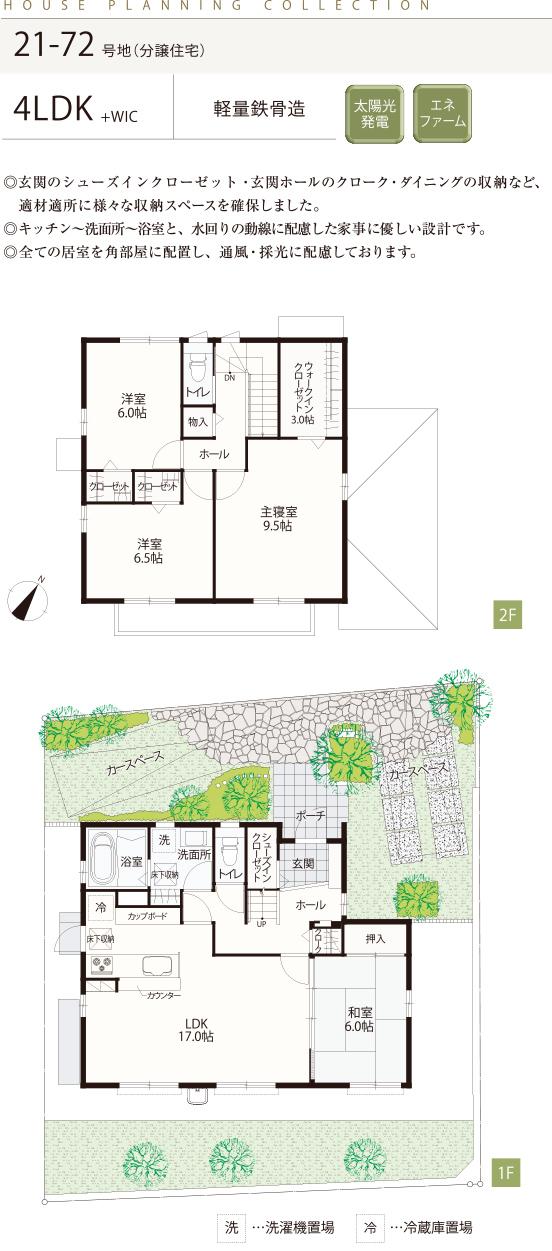 Floor plan.  [21-72 No. land] So we have drawn on the basis of the Plan view] drawings, Plan and the outer structure ・ Planting, such as might actually differ slightly from. (WIC: walk-in closet)