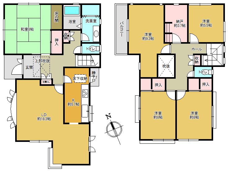 Floor plan. 22,800,000 yen, 5LDK + S (storeroom), Land area 253.2 sq m , Building area 154.43 sq m