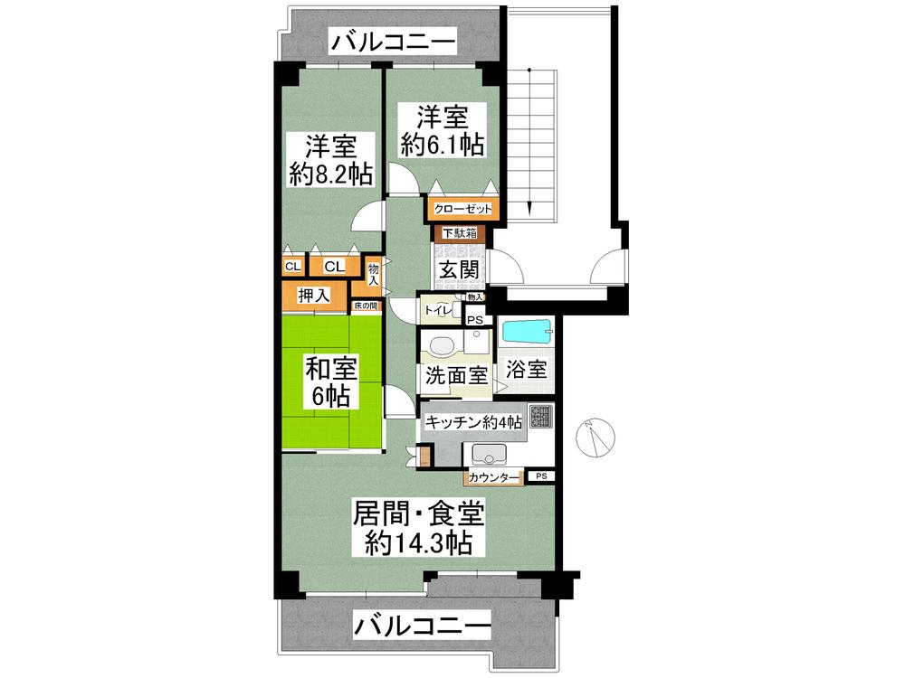 Floor plan. 3LDK, Price 10.8 million yen, Occupied area 86.69 sq m , Balcony area 22.07 sq m