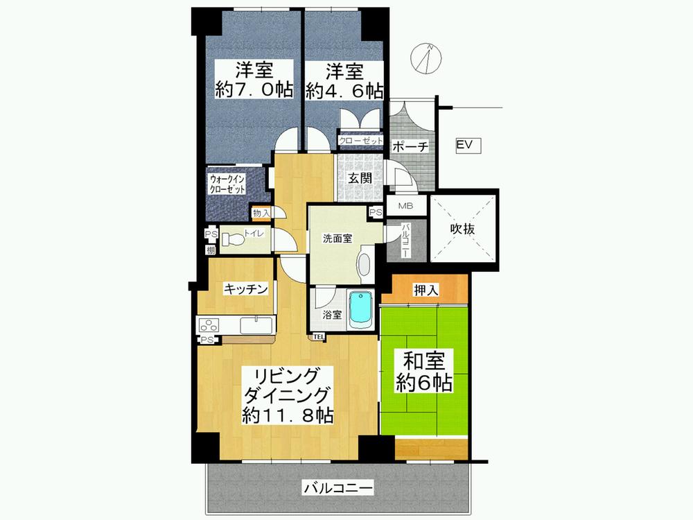 Floor plan. 3LDK, Price 11.7 million yen, Footprint 78.4 sq m , Balcony area 11.52 sq m