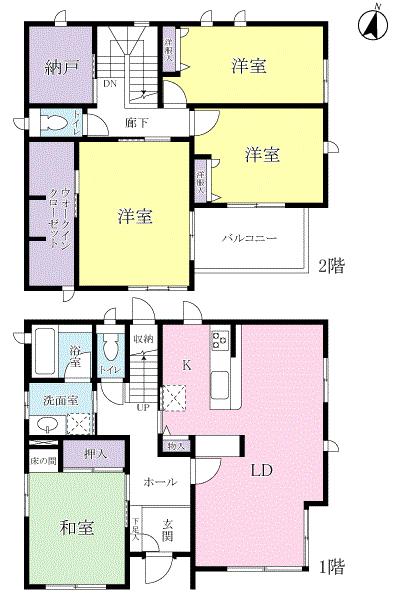 Floor plan. 42,800,000 yen, 4LDK + S (storeroom), Land area 212.32 sq m , There is storage space in the building area 131.07 sq m each room. 4LDK + storeroom Mato of. The main bedroom there is a walk-in closet.