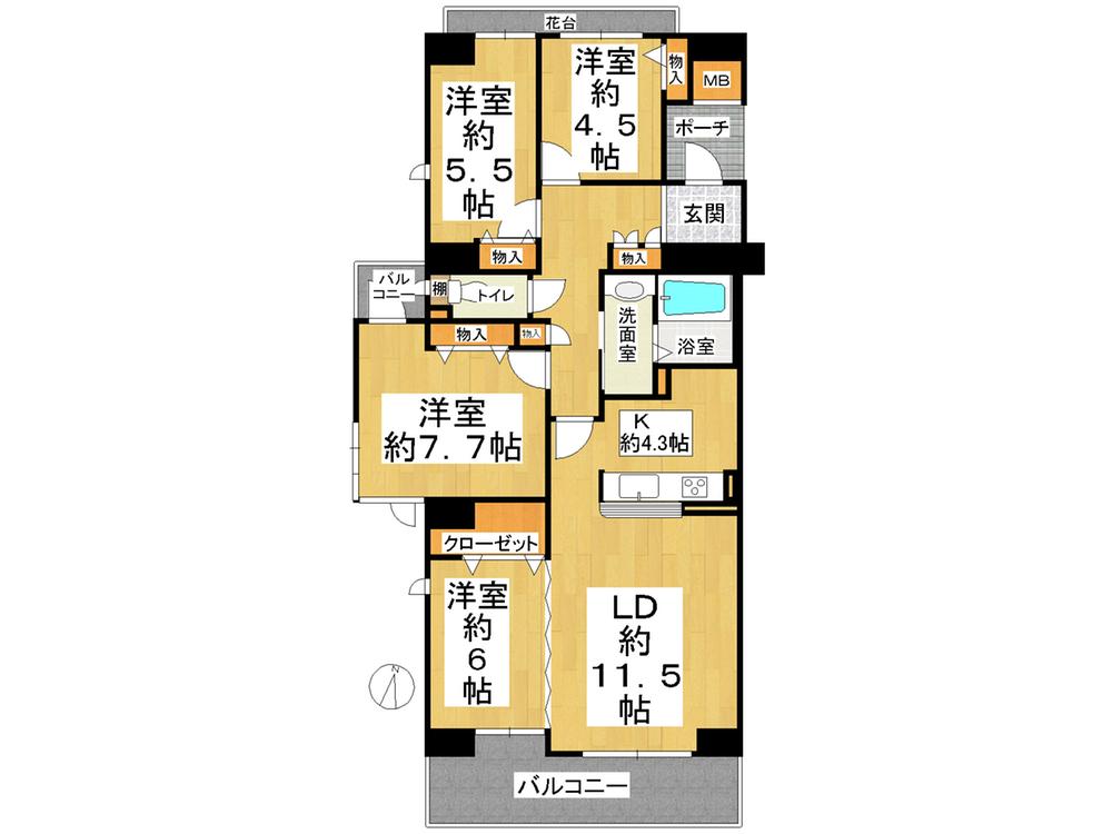Floor plan. 4LDK, Price 18,800,000 yen, Occupied area 97.94 sq m , Balcony area 11.77 sq m