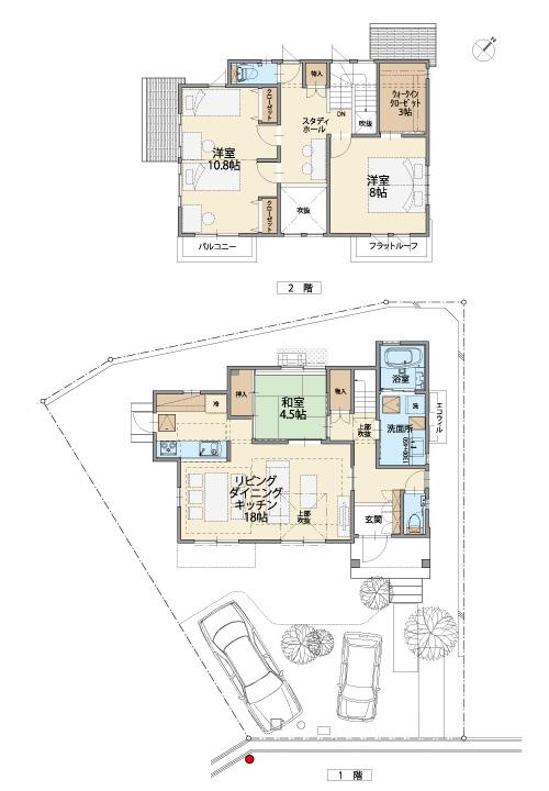 Building plan example (floor plan). Building plan example (22-69 No. land ・ Reference Plan) 3LDK + S, Land price 13,590,000 yen, Land area 182.89 sq m , Building price 23,260,000 yen, Building area 112.17 sq m