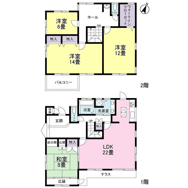 Floor plan. 22,800,000 yen, 4LDK, Land area 213.38 sq m , Building area 170.34 sq m LDK22 tatamiese-style room 8 tatami, 2 Kainushi bedroom 14 tatami mats