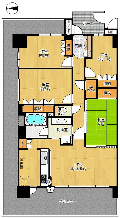 Floor plan. 4LDK + S (storeroom), Price 24,800,000 yen, Occupied area 91.16 sq m , Balcony area 41.12 sq m