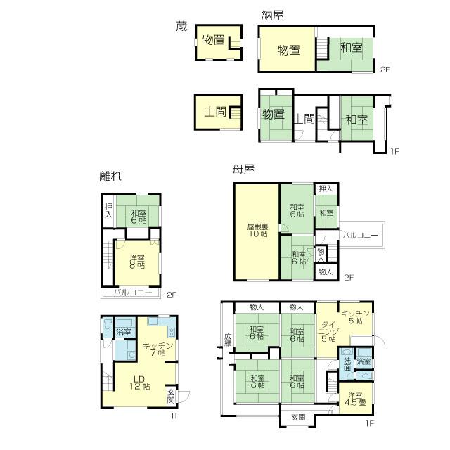 Floor plan. 21,800,000 yen, 8LDK + 2S (storeroom), Land area 600.16 sq m , Away respectable main house and an interior full renovation of the building area 170.21 sq m building! There on a hill, Warehouse ・ Also it comes with a barn!