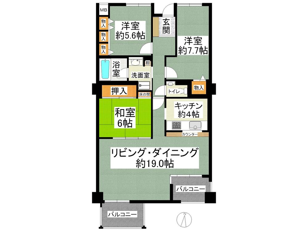 Floor plan. 3LDK, Price 11.8 million yen, Occupied area 91.23 sq m , Balcony area 8.85 sq m