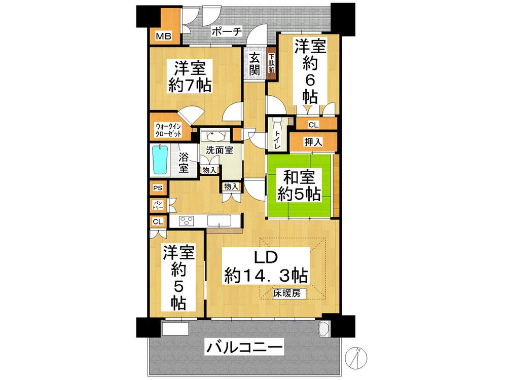 Floor plan. 4LDK, Price 24,800,000 yen, Occupied area 88.12 sq m , Balcony area 18.05 sq m