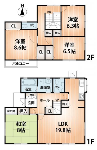 Floor plan. 28.8 million yen, 4LDK, Land area 241.82 sq m , Total of 27 Pledge 1 floor in a spacious and relaxing breadth in the building area 123.33 sq m LDK about 19 tatami and Japanese-style room 8 quires