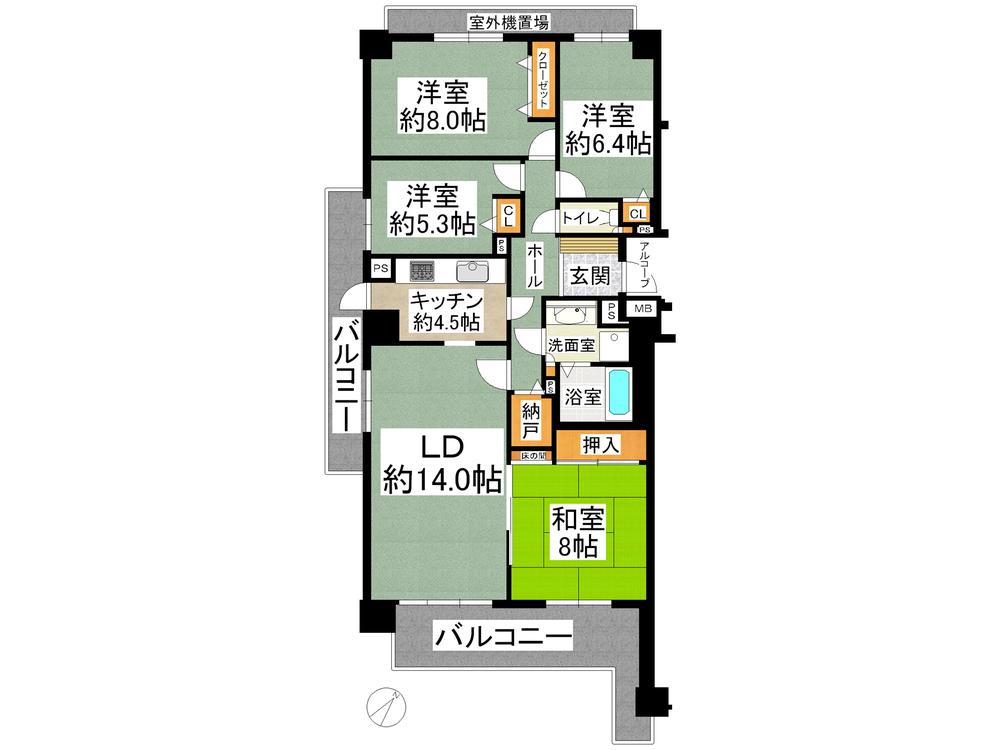 Floor plan. 4LDK + S (storeroom), Price 13.8 million yen, Footprint 101.29 sq m , Balcony area 20.55 sq m