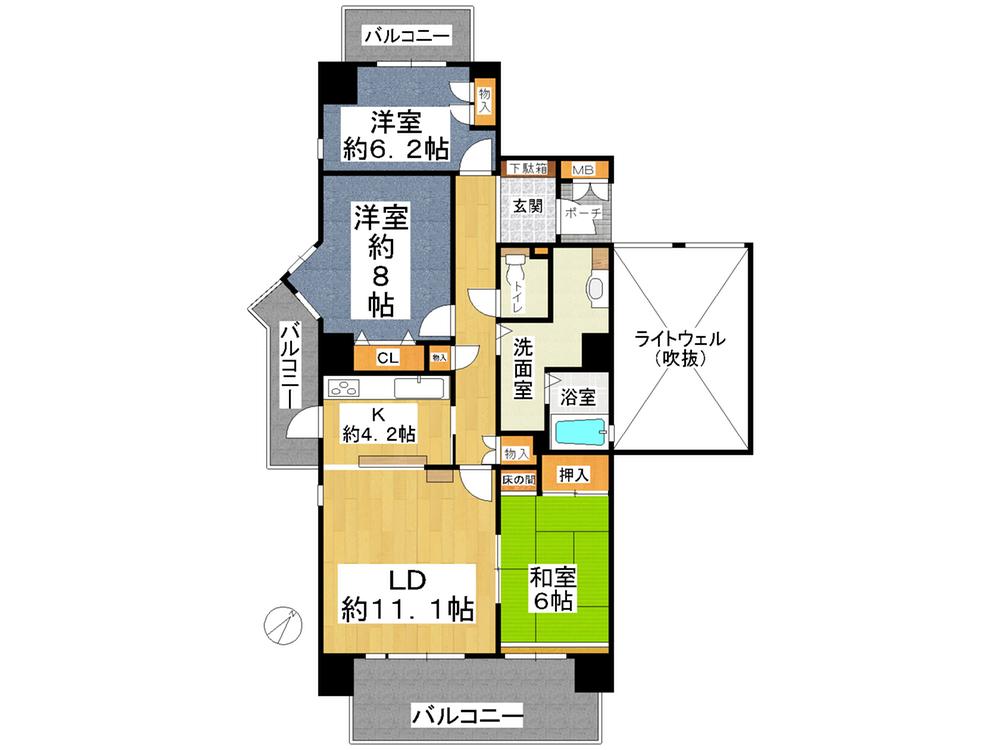 Floor plan. 3LDK, Price 16.8 million yen, Occupied area 89.12 sq m , Balcony area 20.04 sq m