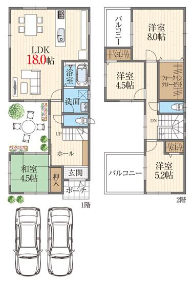 Building plan example (floor plan). Building plan example (A No. land) Building price 16.8 million yen, Building area 99.18 sq m