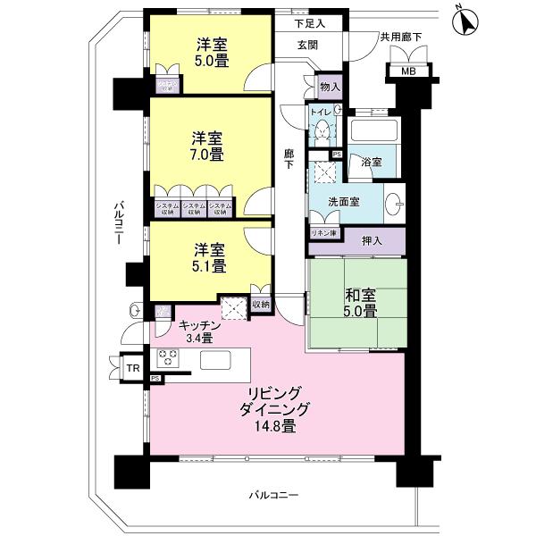 Floor plan. 4LDK, Price 28.6 million yen, Occupied area 93.09 sq m , Balcony area 36.16 sq m