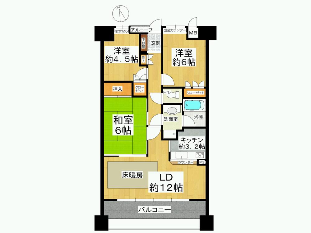 Floor plan. 3LDK, Price 20.5 million yen, Occupied area 68.23 sq m , Balcony area 12.63 sq m