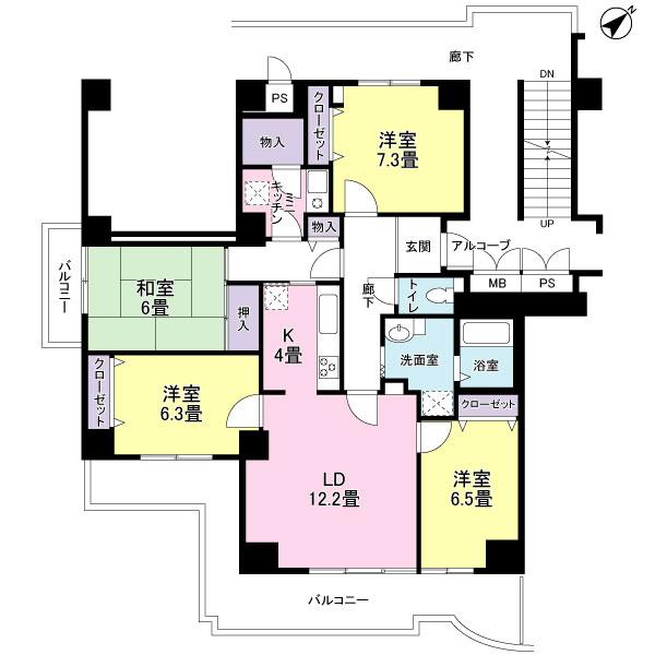 Floor plan. 4LDK, Price 12.9 million yen, Footprint 102.44 sq m , Balcony area 21.76 sq m