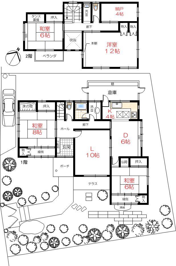 Floor plan. 22,800,000 yen, 4LDK + S (storeroom), Land area 274.14 sq m , Building area 274.14 sq m building 44.47 square meters of 4LDK + closet! Southwest-facing land 82.92 square meters!