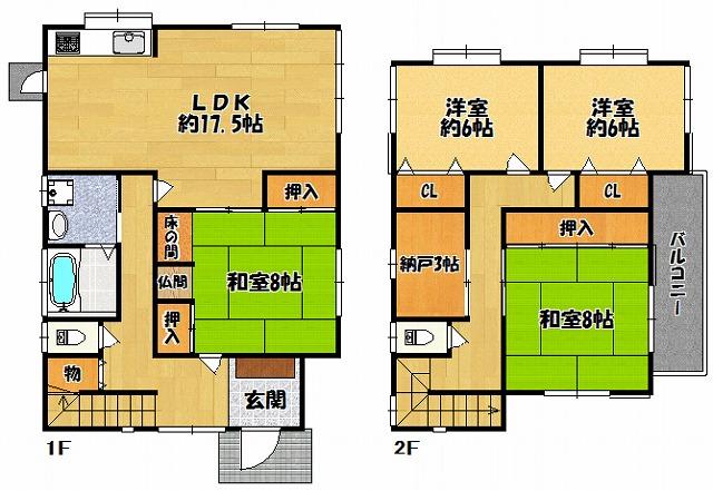 Floor plan. 13.8 million yen, 4LDK + S (storeroom), Land area 184.66 sq m , Building area 128.34 sq m