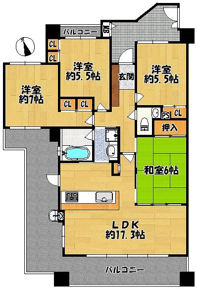 Floor plan. 4LDK, Price 30,800,000 yen, Occupied area 88.82 sq m , Balcony area 29.9 sq m