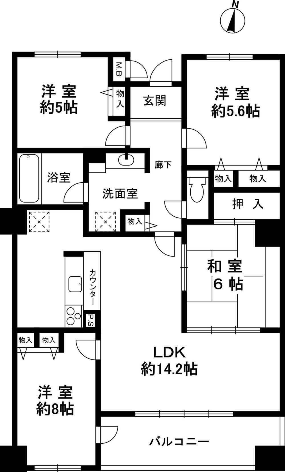 Floor plan. 4LDK, Price 10 million yen, Occupied area 89.55 sq m , Balcony area 7.77 sq m