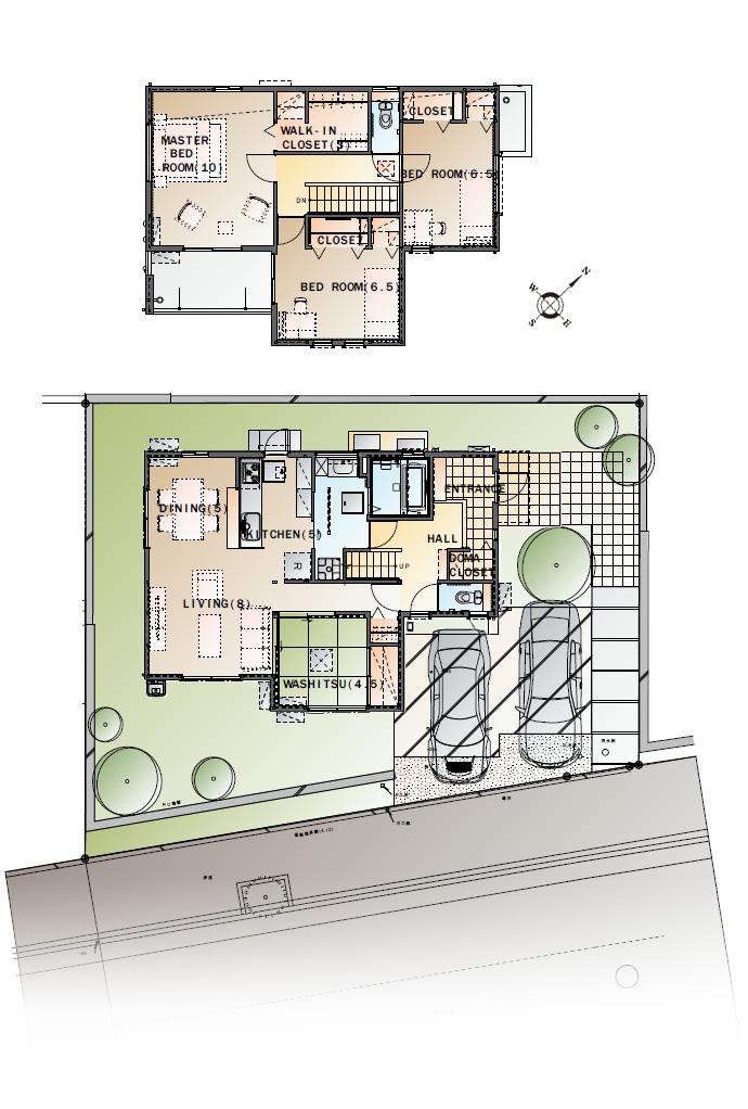 Floor plan.  [5-5 No. land] So we have drawn on the basis of the Plan view] drawings, Plan and the outer structure ・ Planting, such as might actually differ slightly from.  Also, furniture ・ Car, etc. are not included in the price. 