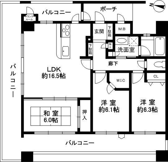 Floor plan. 3LDK, Price 29,800,000 yen, Occupied area 78.61 sq m , Balcony area 41.89 sq m