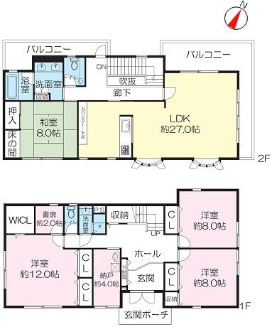 Floor plan. 59,800,000 yen, 4LDK + S (storeroom), Land area 198.07 sq m , Building area 189.58 sq m