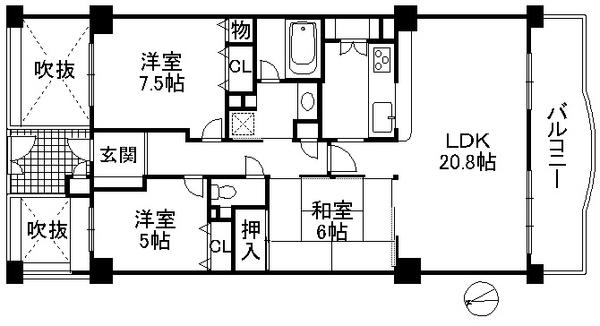 Floor plan. 3LDK, Price 24,900,000 yen, Occupied area 85.91 sq m , Balcony area 11.14 sq m