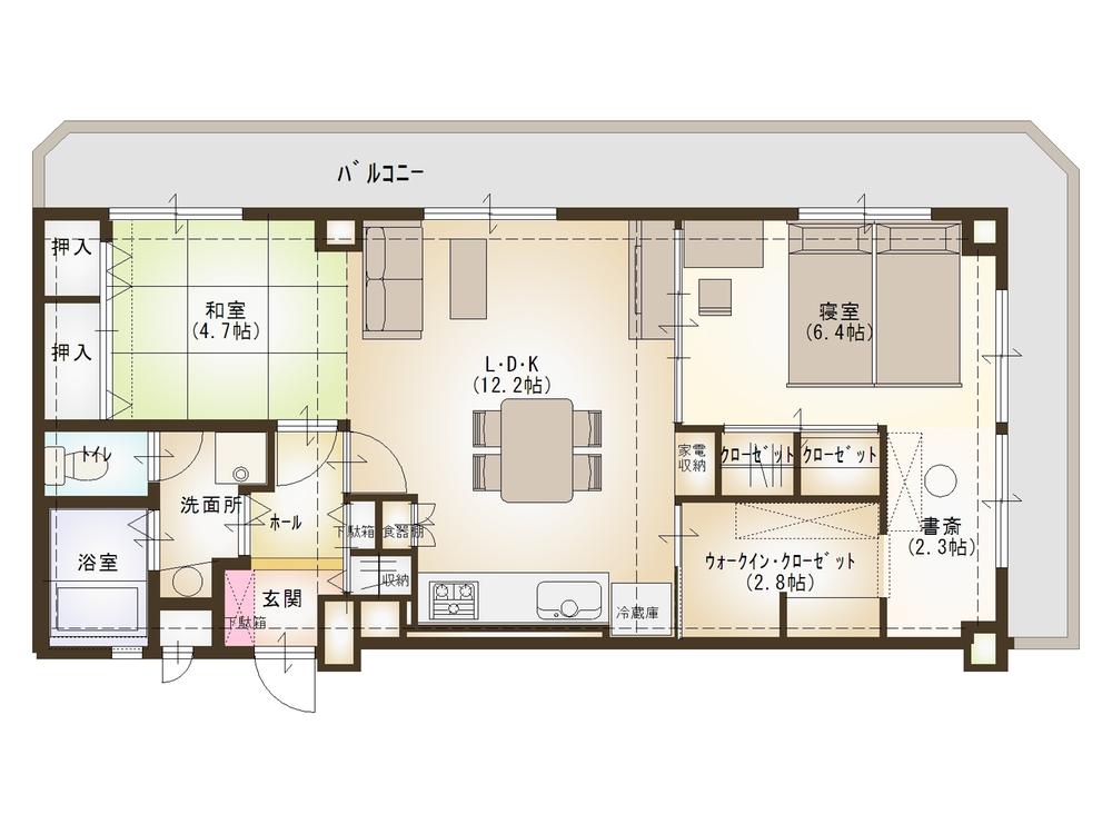 Floor plan. 2LDK + S (storeroom), Price 13.8 million yen, Occupied area 62.21 sq m , Furniture of the balcony area 17.82 sq m floor plan is not included there in the image.