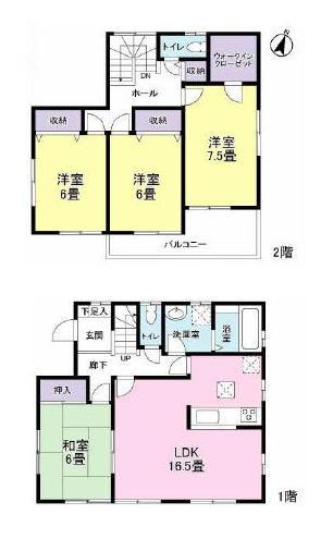 Floor plan. 35,800,000 yen, 4LDK, Land area 205.28 sq m , Building area 105.57 sq m Zenshitsuminami direction ・ Each room is a 6-quires more spacious design. 