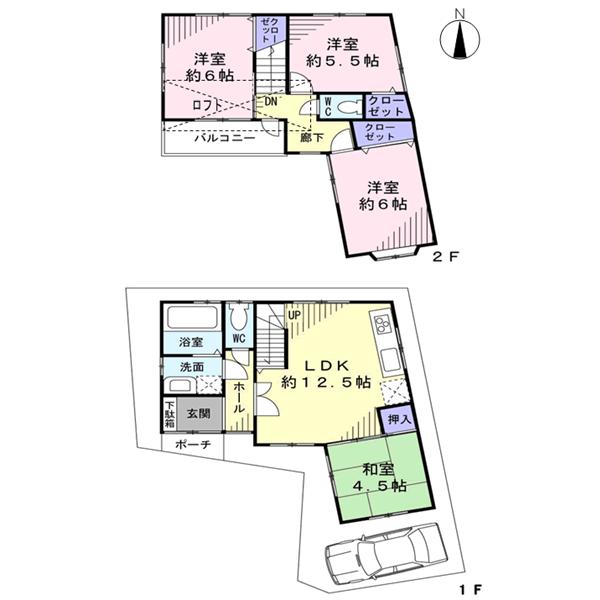 Floor plan. 23 million yen, 4LDK, Land area 69.19 sq m , Building area 77.95 sq m two-way road (south ・ With regard to the north), Daylighting ・ Ventilation good!