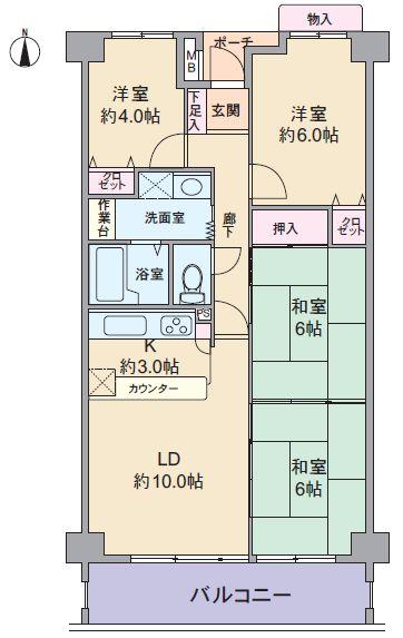 Floor plan. 4LDK, Price 11.8 million yen, Occupied area 77.59 sq m , Balcony area 9.9 sq m
