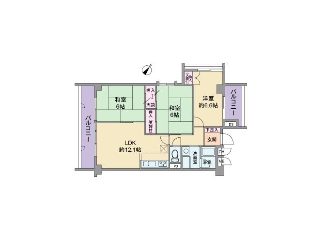 Floor plan. 3LDK, Price 9.8 million yen, Occupied area 68.41 sq m , Balcony area 11.85 sq m